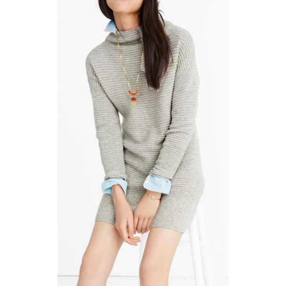 Madewell Skyscraper Ribbed Merino Wool Mock Neck Sweater Dress FLAW Gray Large - Picture 1 of 9